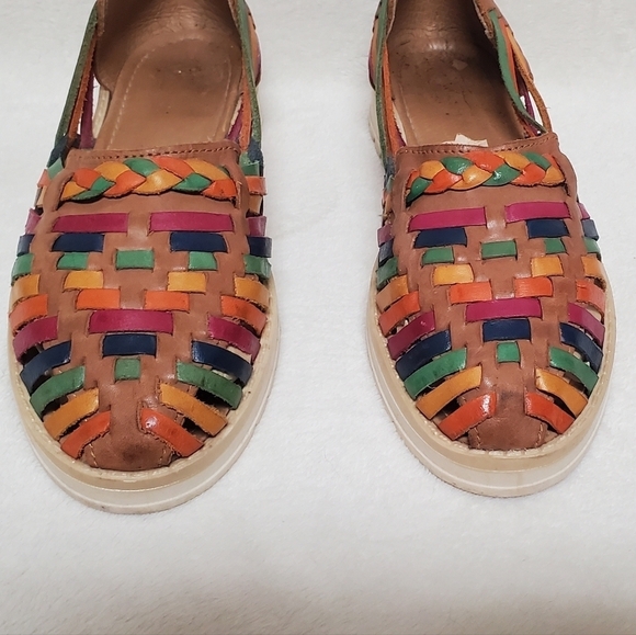 Boho Mexican Style Rainbow Braided Leather Chunky Sole Huarache Sandals - Picture 3 of 14